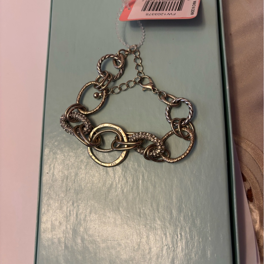 Silver-Tone Chain Link Bracelet with Rhinestone Accents